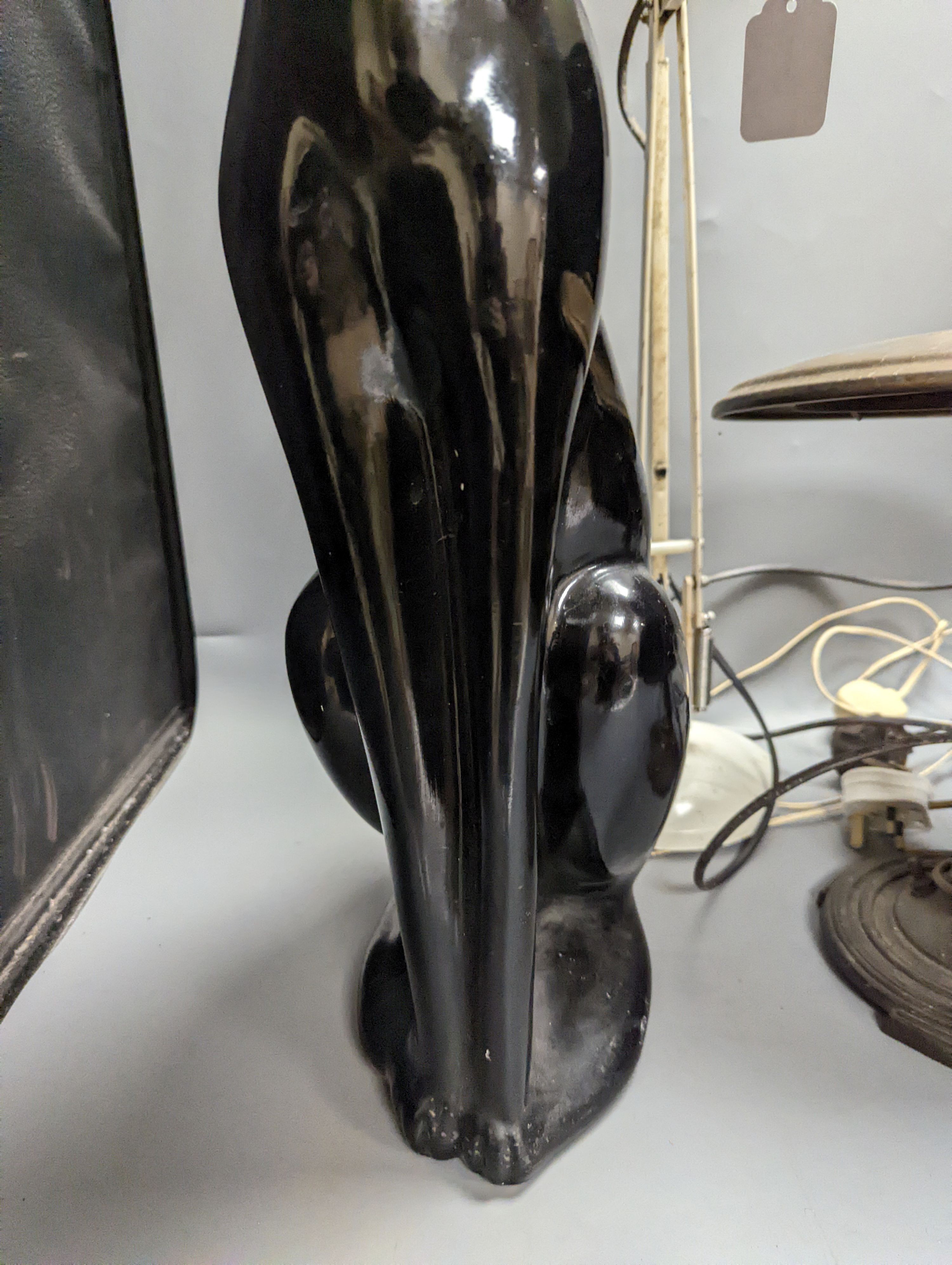 A Sunlight table lamp, Anglepoise lamp and large cat lamp